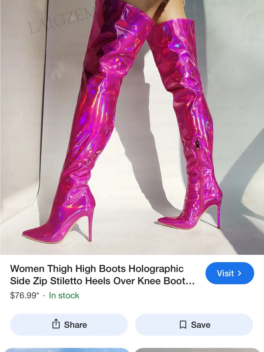 Holographic Pink Over-the-Knee Stiletto Boots